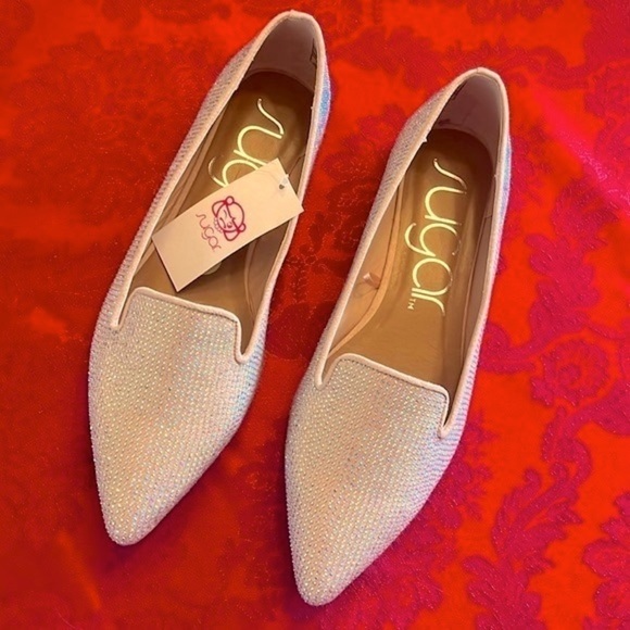 Brand New Sugar Iridescent Beaded Pointed Toe Slip On Flats Dressy Loafers - Picture 15 of 15